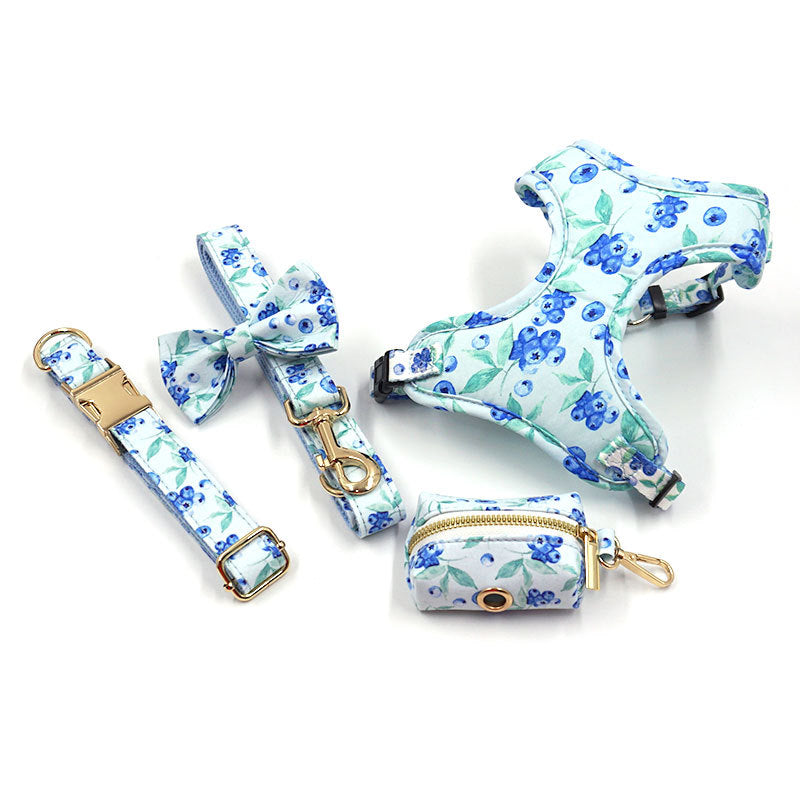 Striped Print Pet Chest And Back Leash Bow Trash Bag Set