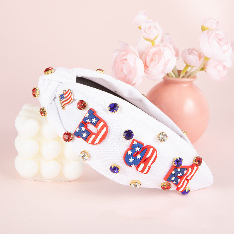 Flag Colors Headband Red White Blue Rhinestone