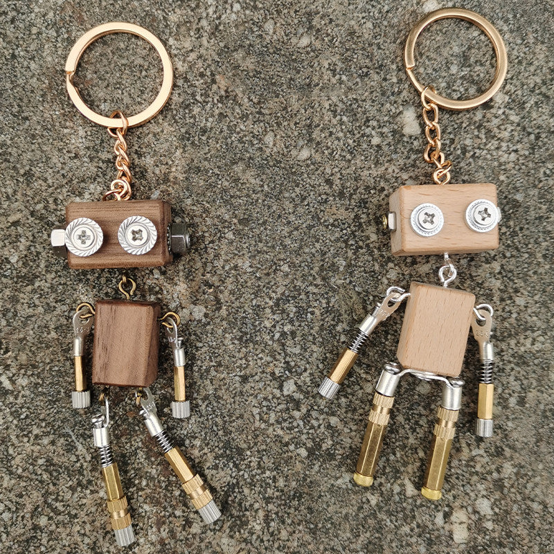Handmade DIY Wooden Block Robot Keychain Material Pack