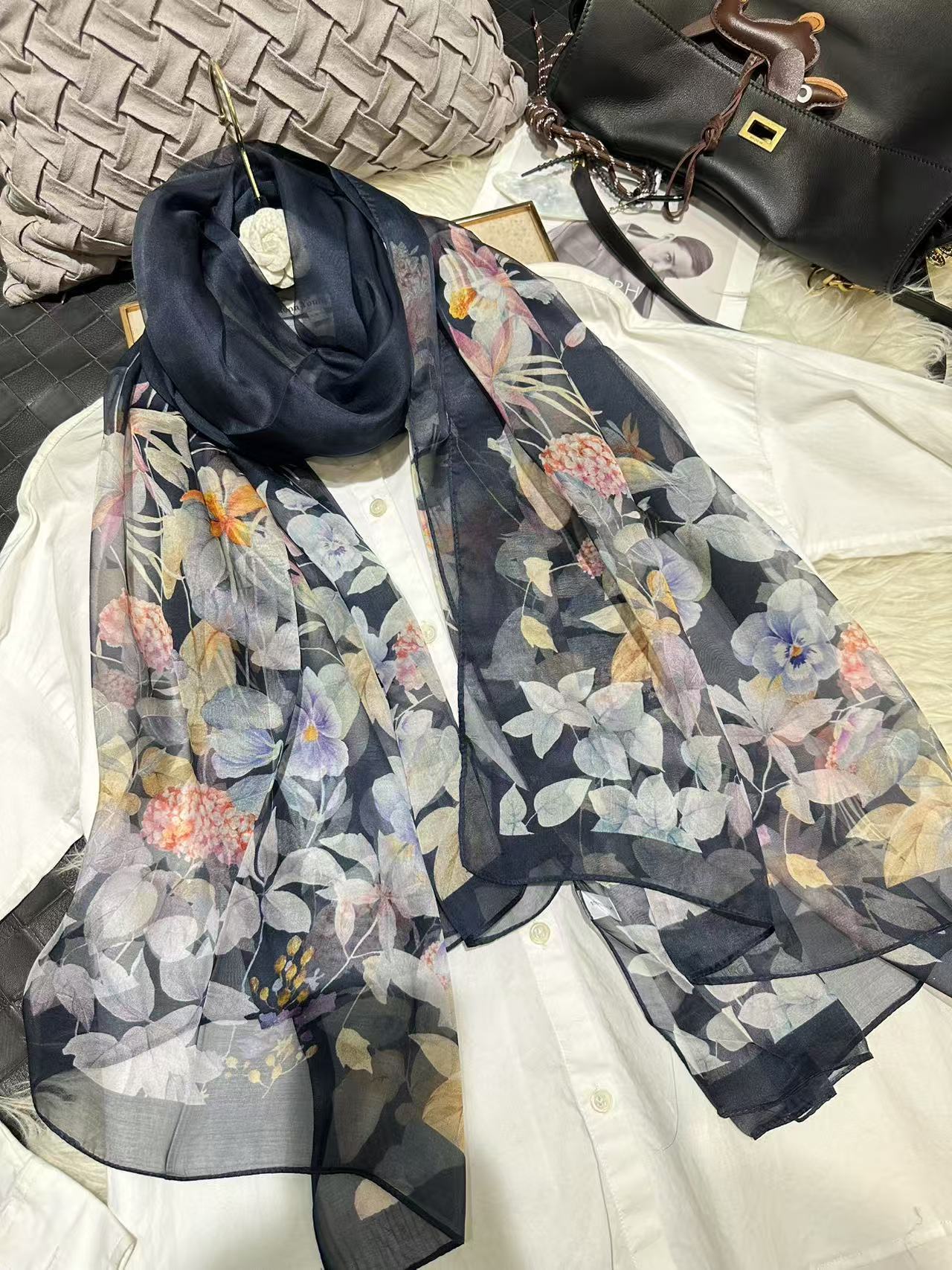 Mulberry Silk Chiffon With Digital Printlightweight Airy And Flowy Summer Sheer Scarf