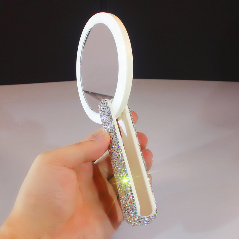 Diamond Embedded Portable LED Makeup Mirror