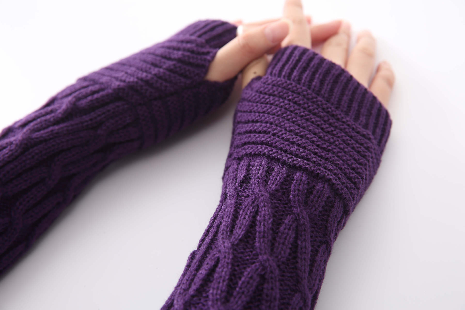 new autumn and winter knitting half finger mitts wool gloves pleated warm men's and women's arm sets