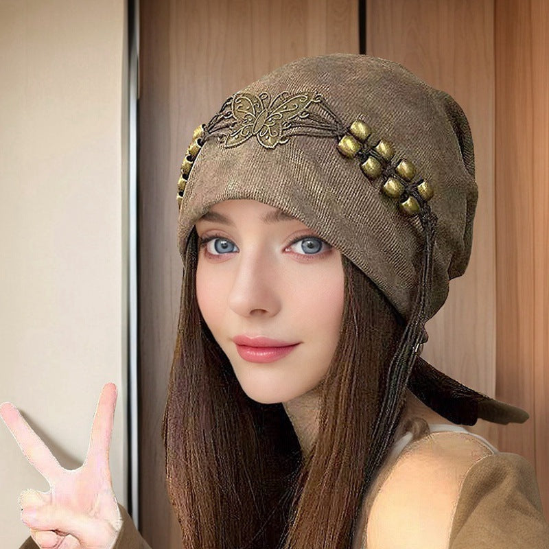 Hat Tie-dyed Tassel Beaded Beanie Hat