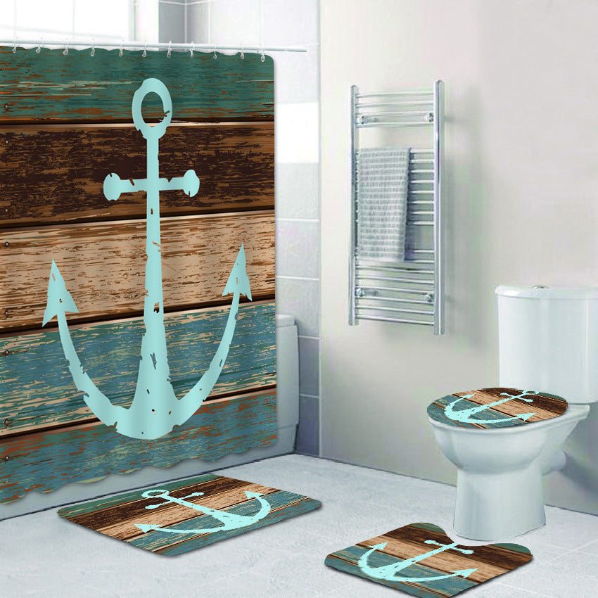 Bathroom Shower Curtain Floor Mat Suit Ocean World Printing