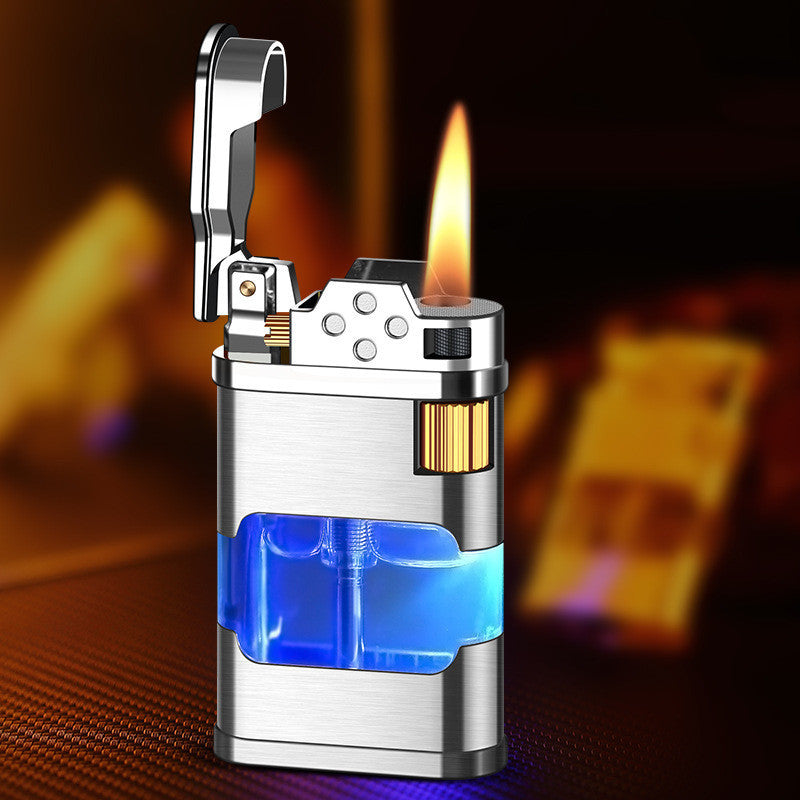 Briquet Rétro à Tir Direct Aéré, Réservoir d'Huile Transparent avec Lumière