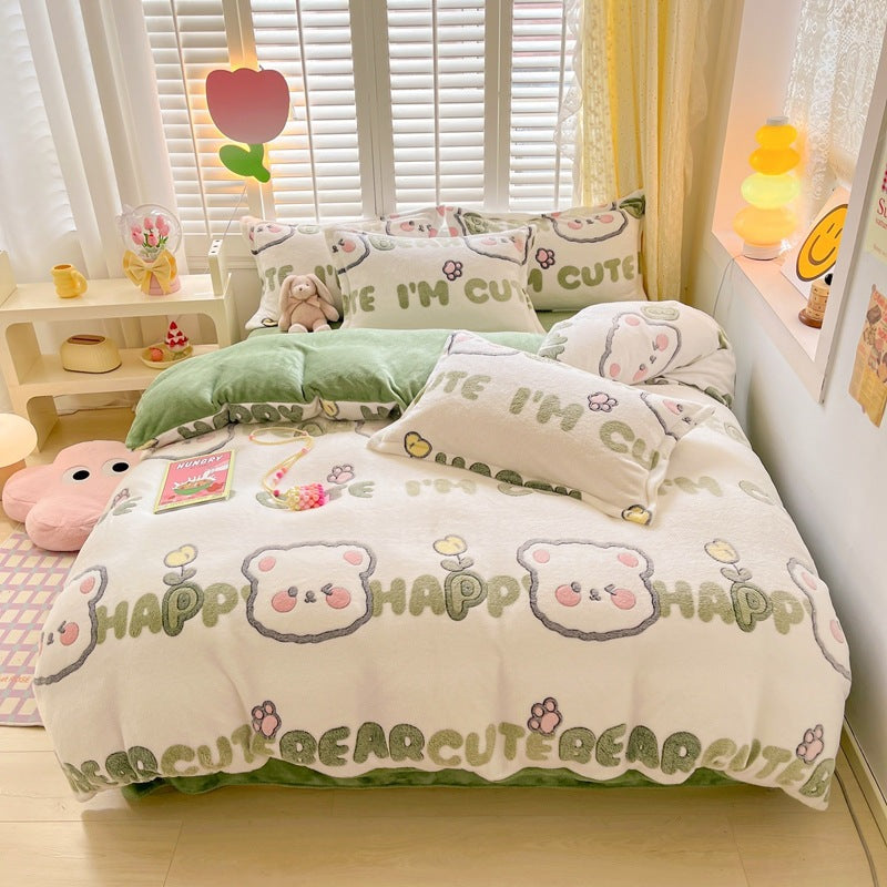 Winter Thickened Fleece Four-piece Set