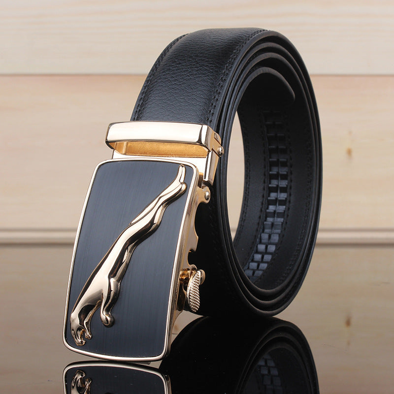 Men's belt leather automatic buckle Leopard pure leather belt