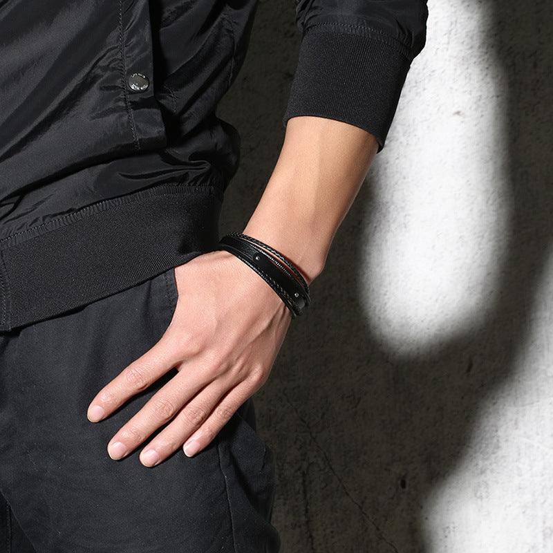 Stainless steel leather bracelet