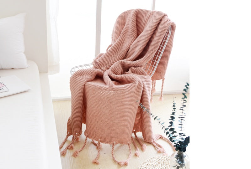 Office sofa blanket with tassel knitted thread blanket