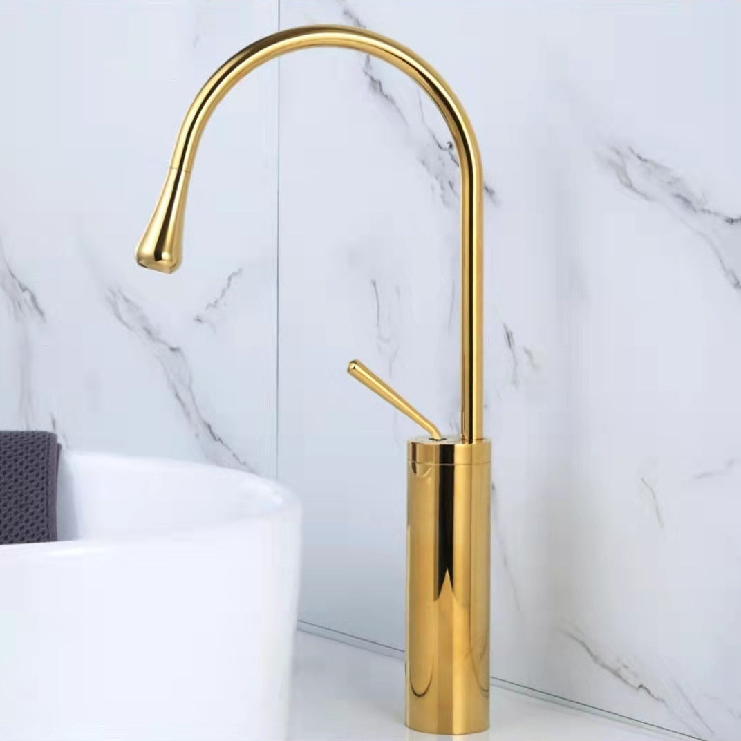 Water Drop Brushed Gold Copper Body Basin Wash Basin Rotating Faucet