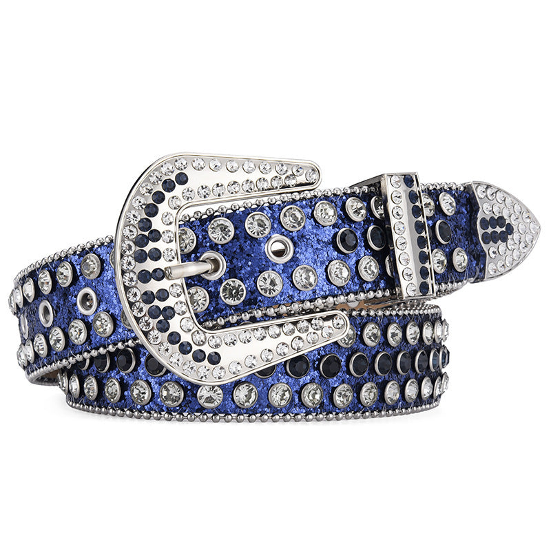 Ceinture unisexe en alliage, style punk rock, avec rivets et strass