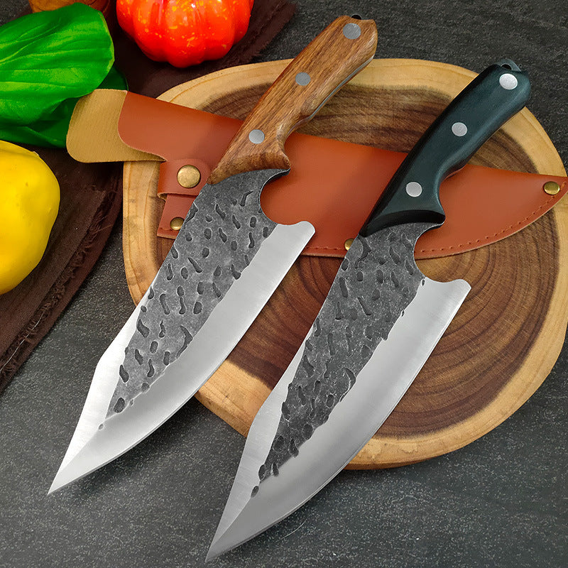 Hand-forged Hammer Pattern Boning Knife Black Color Wood Replaceable Blade Knife