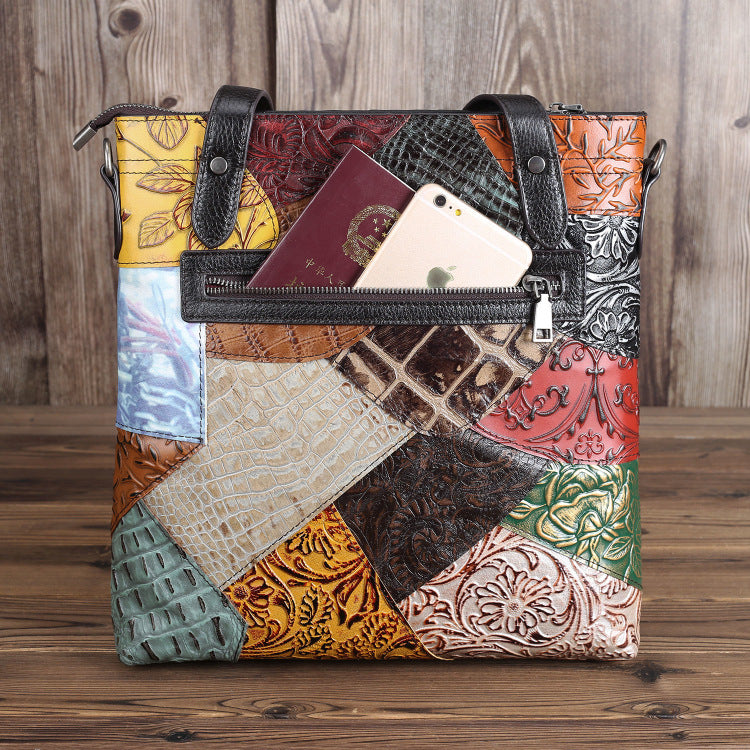 Vertical One-Shoulder Bag Fashion Stitching Leather Female Bag