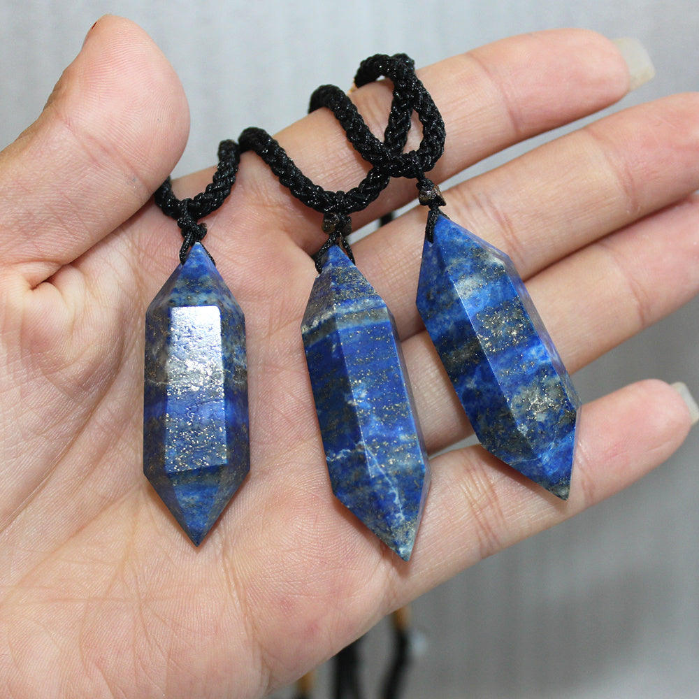 Lapis lazuli six-prism crystal pillar pendant