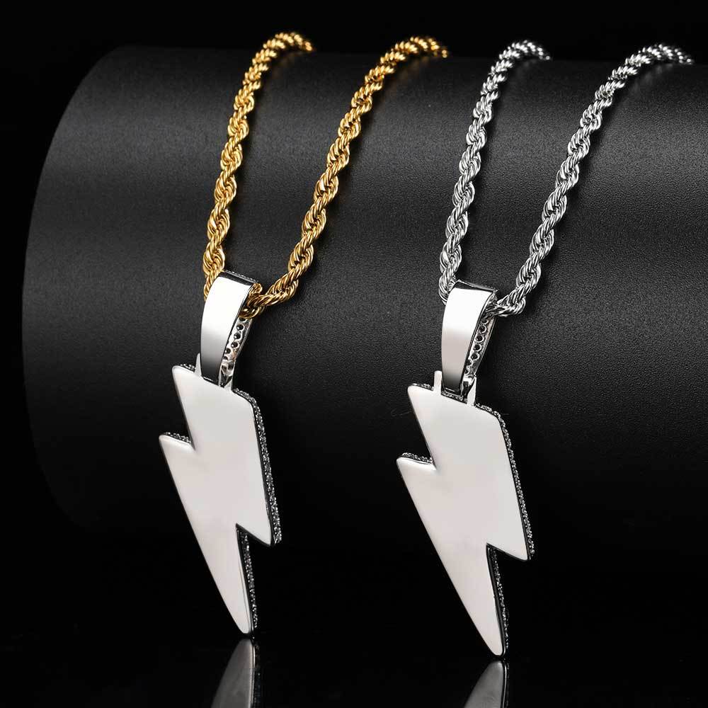 Hip Hop Two Tone Lightning Pendant Necklace Real Gold Plated Copper Necklace