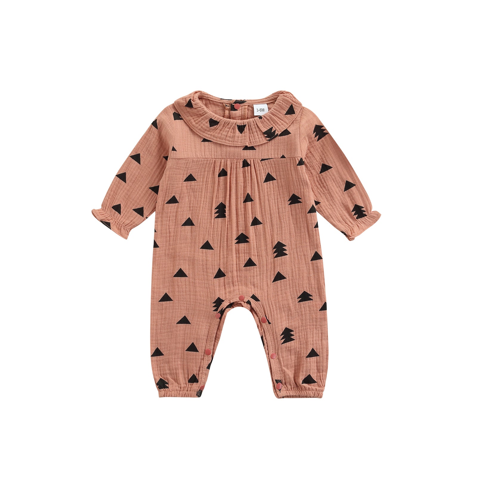 Printed Crew Neck Lace Long Sleeve Romper