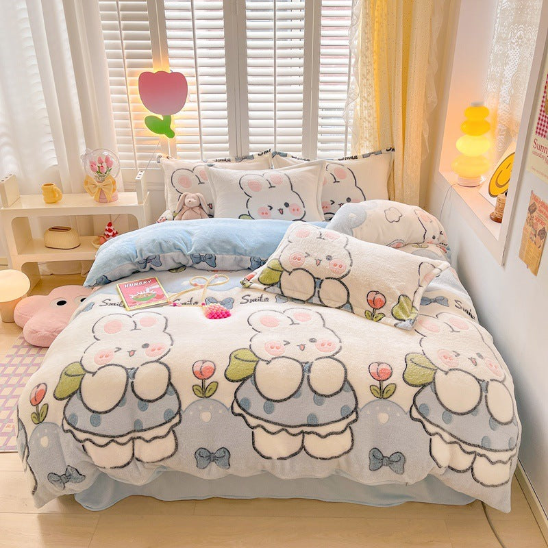 Winter Thickened Fleece Four-piece Set