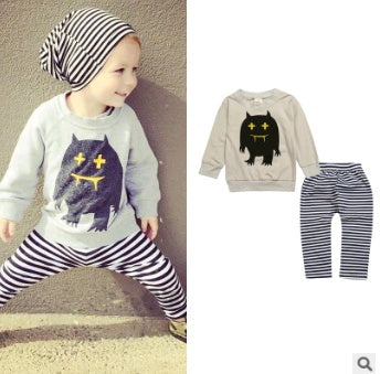 European and American baby clothes spring and autumn long-sleeved T-shirt letter print stripe set