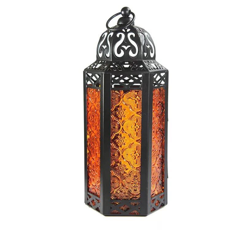 American Rustic Iron Stained Glass Candle Holder Ornament