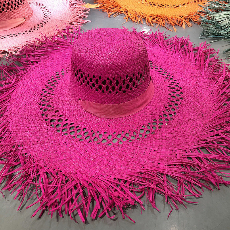 Tassel Big Brim Raffia Hat Colorful Sunshade