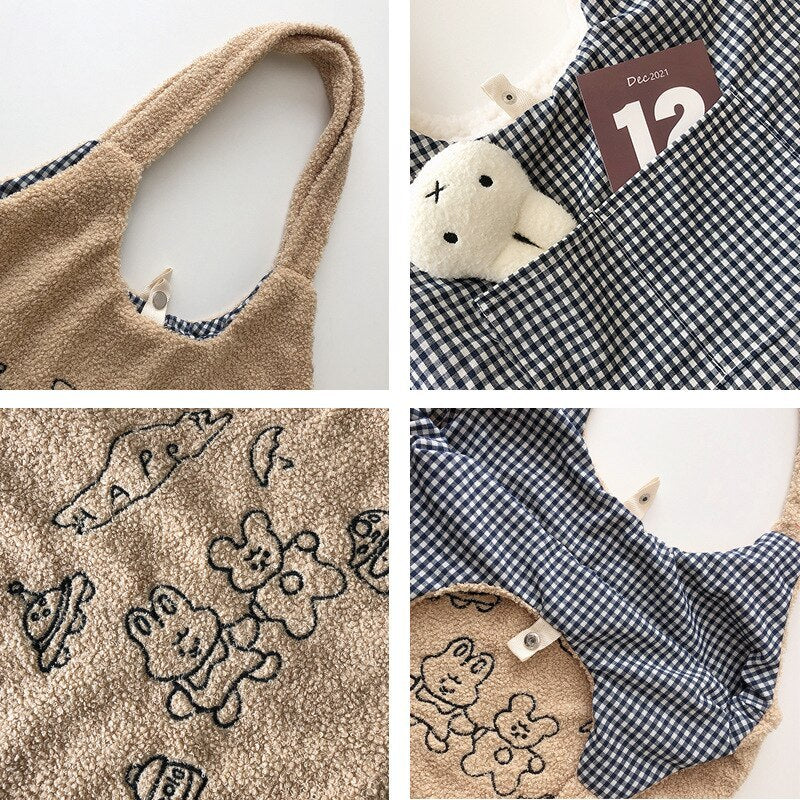 Plush Embroidery Large Capacity Leisure Shopping Bag