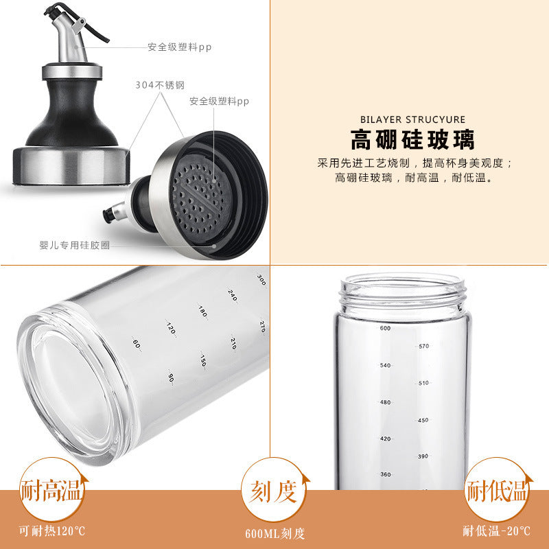 Bouteilles en verre borosilicaté avec grande bouteille de vinaigre, bouteille de cuisine, pot de vinaigre, fuite d'huile de sésame, grande capacité de sauce soja.