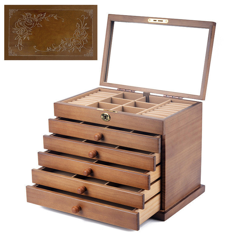 Antique Household Multi-layer Retro Solid Wood Jewelry Storage Box