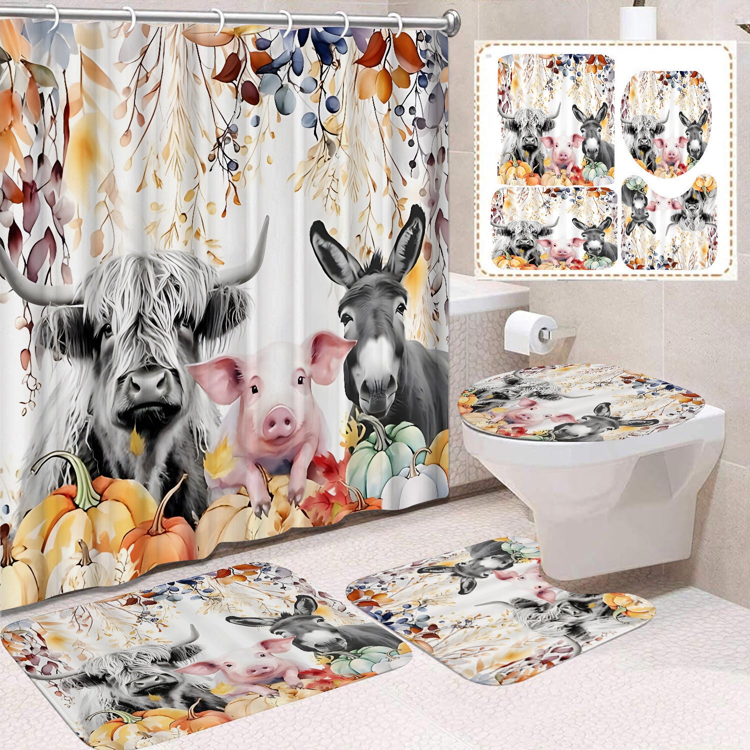 Polyester Waterproof And Mildew-proof Shower Curtain Four-piece Partition Bathroom Curtain