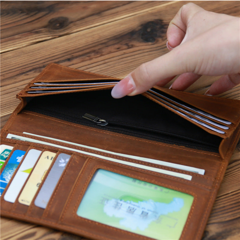 Portefeuille rétro en cuir de vachette première couche pure