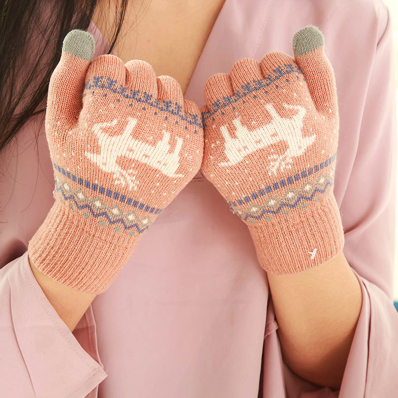 Fawn knit gloves cold warm touch screen wool gloves