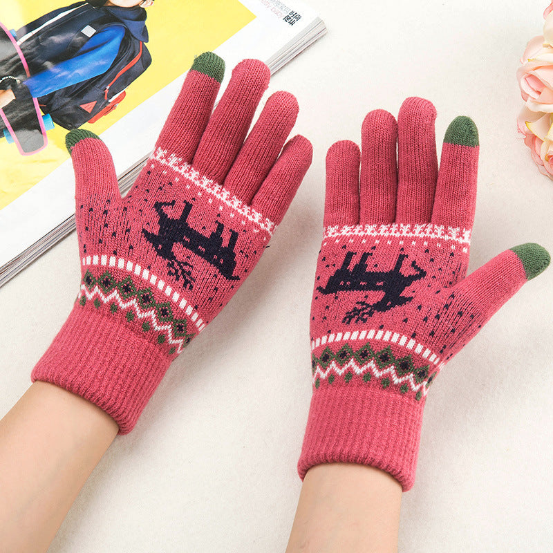 Fawn knit gloves cold warm touch screen wool gloves