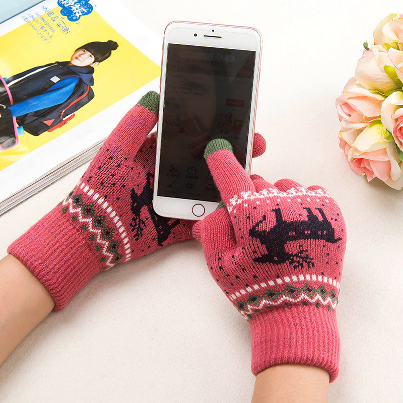 Fawn knit gloves cold warm touch screen wool gloves