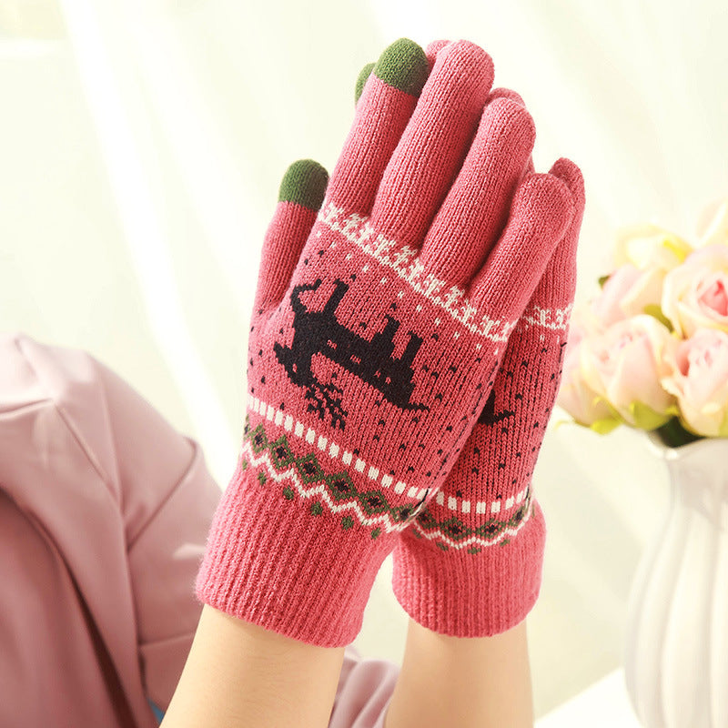 Fawn knit gloves cold warm touch screen wool gloves