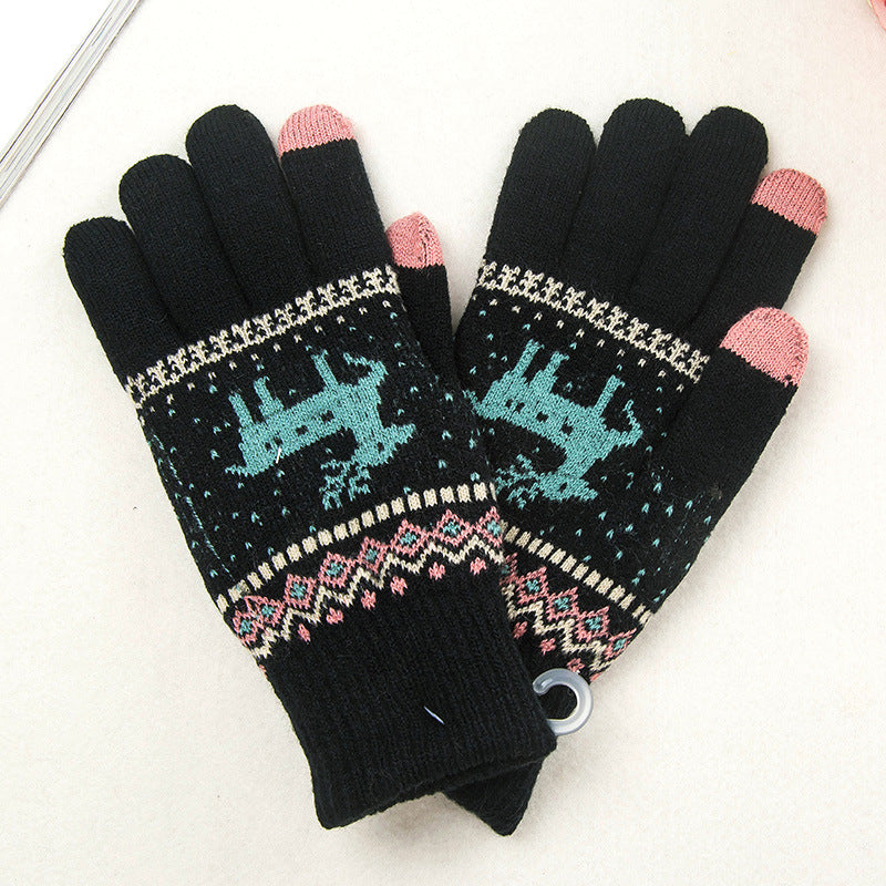 Fawn knit gloves cold warm touch screen wool gloves