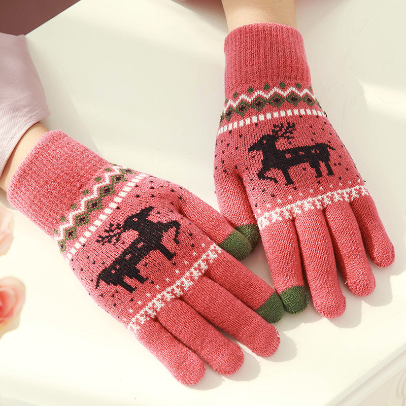 Fawn knit gloves cold warm touch screen wool gloves