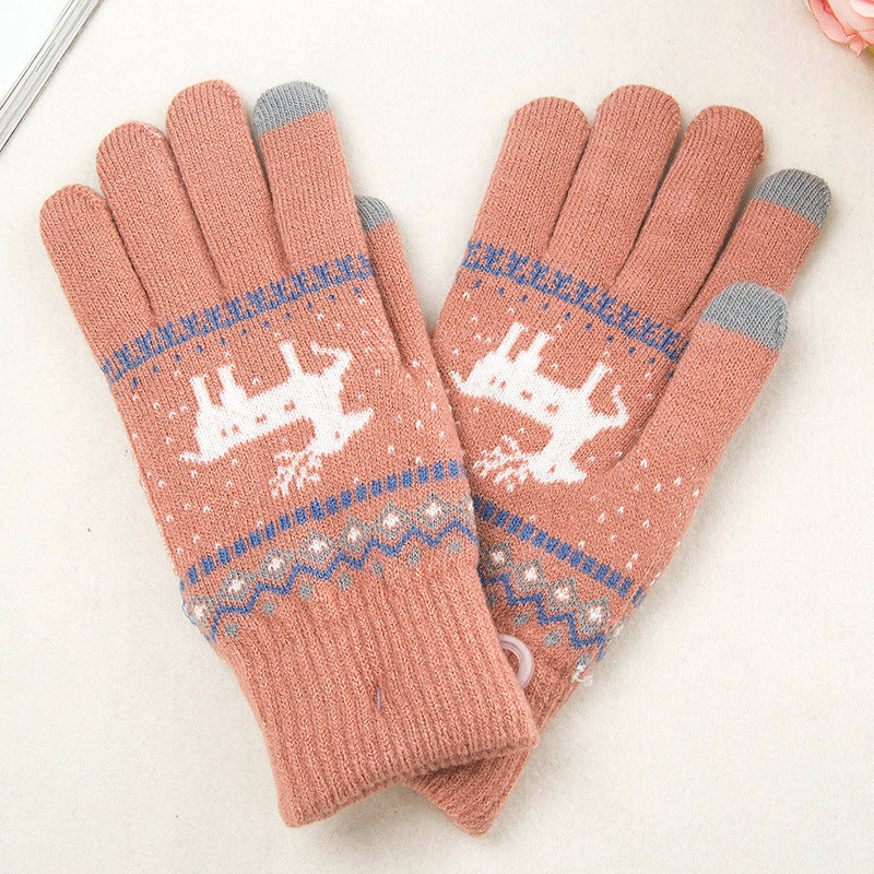 Fawn knit gloves cold warm touch screen wool gloves