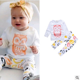 European and American baby clothes spring and autumn long-sleeved T-shirt letter print stripe set