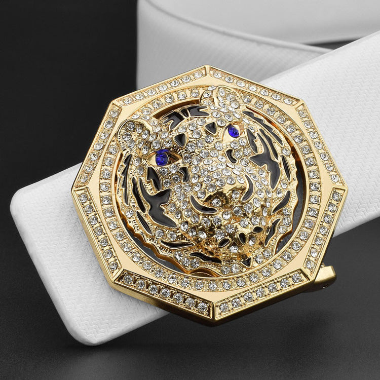 Zodiac Tiger Head Belt Men's Leather Smooth Buckle