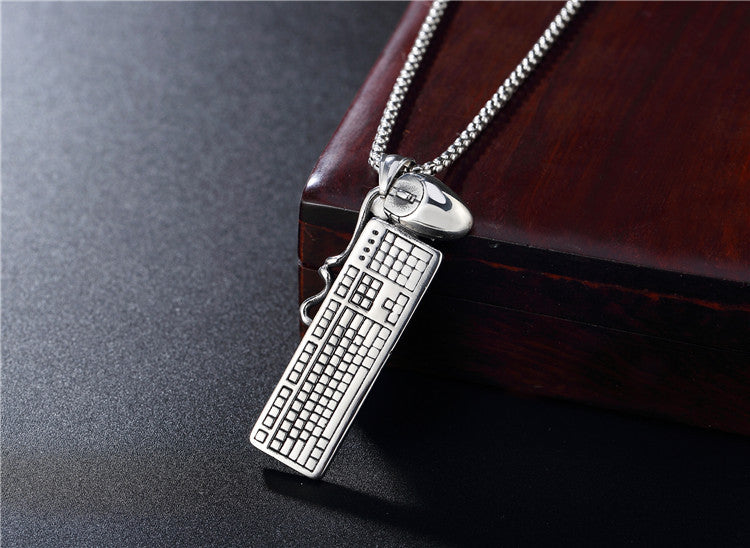 Vintage Mouse And Keyboard Titanium Steel Pendant Necklace