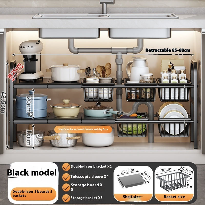 Kitchen Retractable Sink Rack Storage Layered
