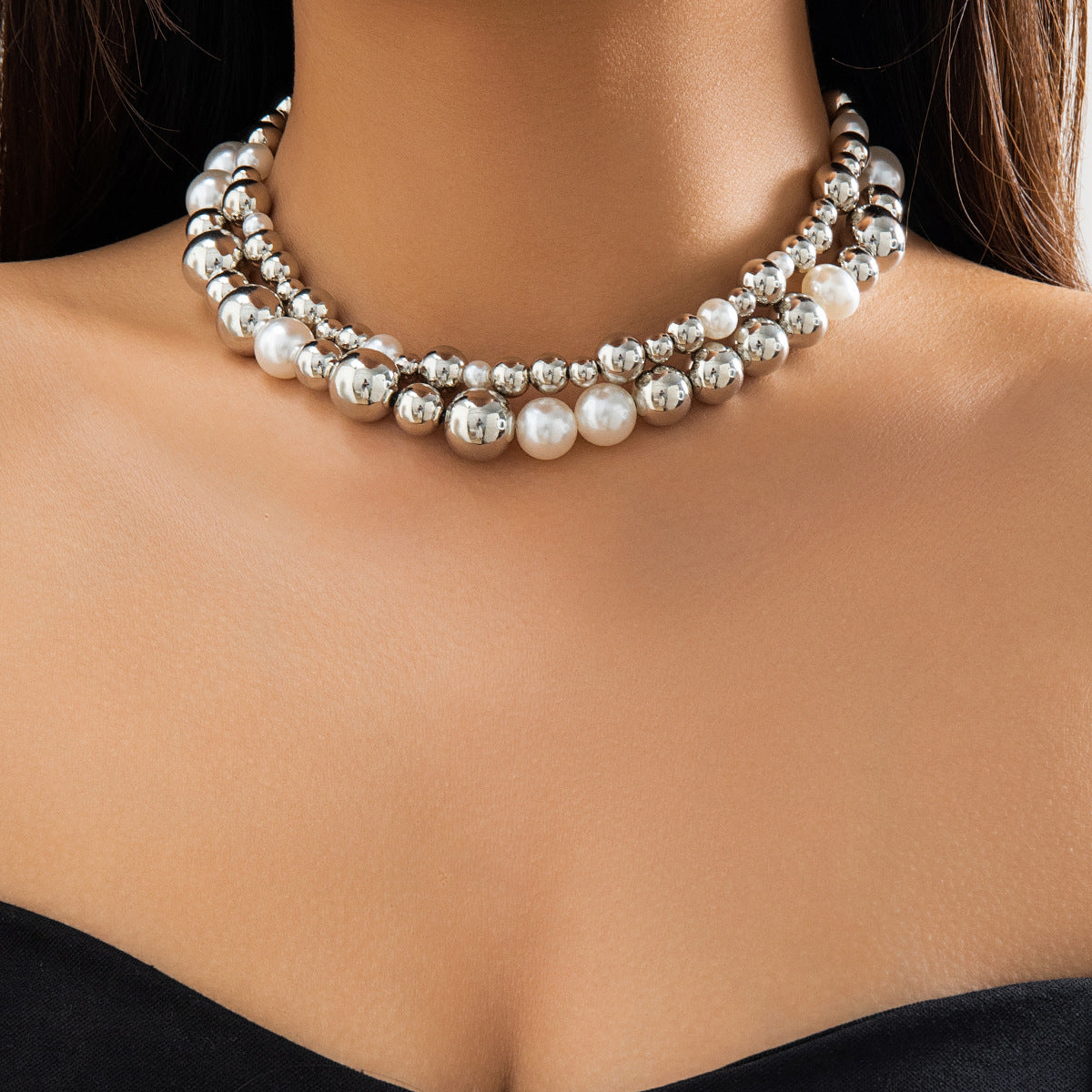 Exaggerated Big Round Bead Punk Short Necklace