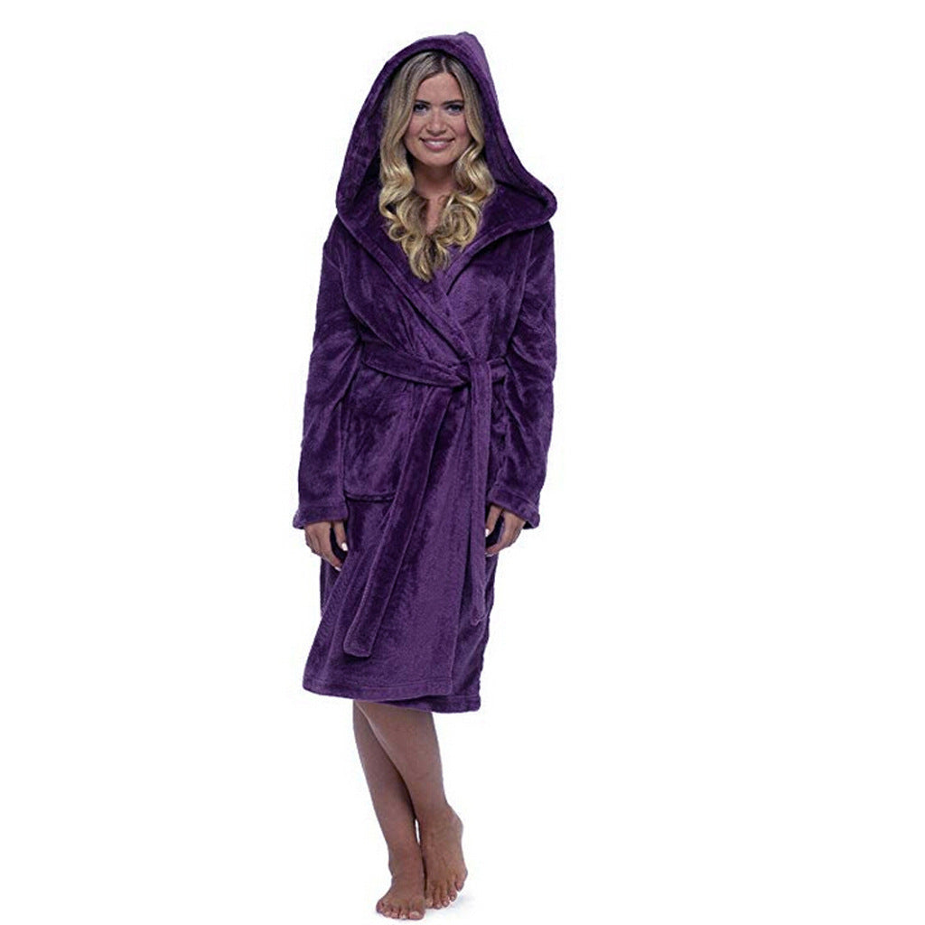 Fashion Temperament Gentle Pajamas Ladies Long Bathrobe Robe With Belt