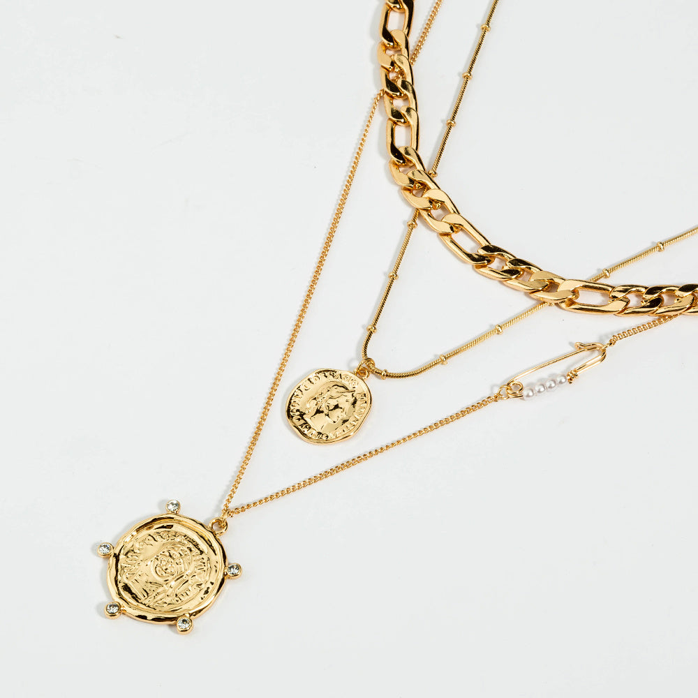 Stylish multi-layer necklace with Sun head pendant
