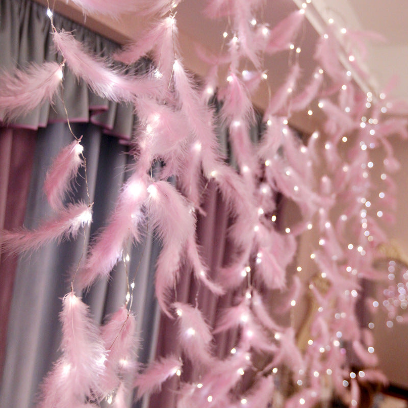 Indoor Decorative Feather Led Copper Wire Curtain Light