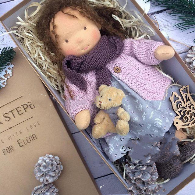 Handmade Waldorf Curly Hair Girl Plush Doll