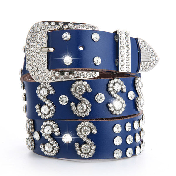 Leather Rhinestones Diamond Fashion All-match Decoration Ladies Jeans Wide Belt