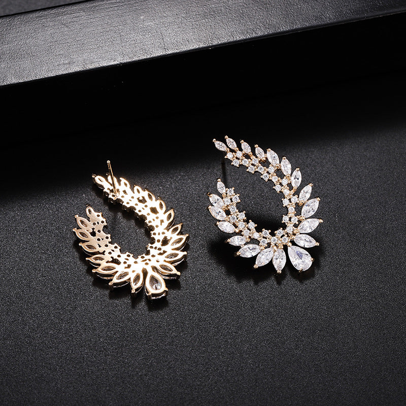 Exaggerated Micro-set Zircon Earrings With Stylish Copper Setting
