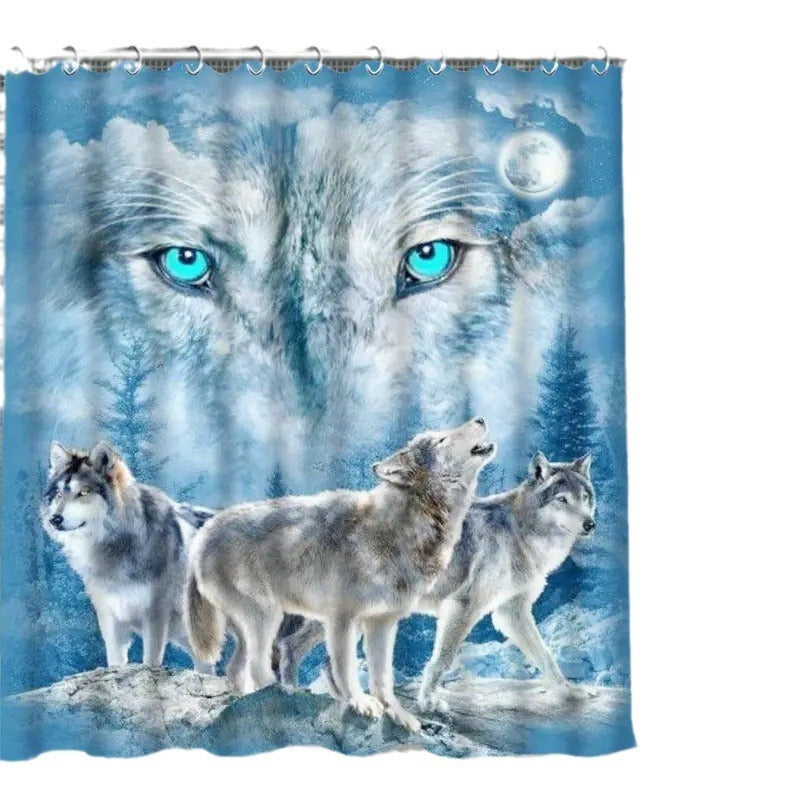 Line Winder Bathroom Polyester Shower Curtain Waterproof Peep-proof Partition Curtain Four-piece Set