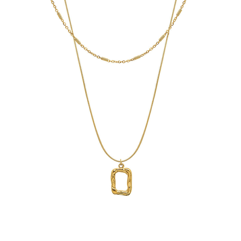 Vintage Titanium Steel 18k Gold Geometric Double-layer Square Clavicle Chain