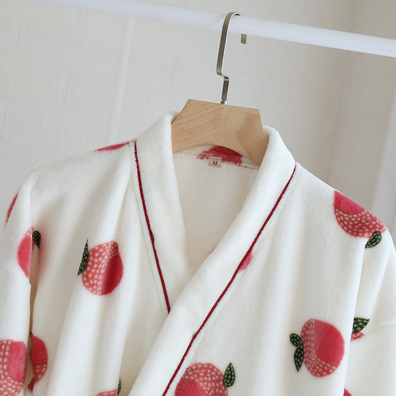Flannel Peach Tie Ladies Long Robe